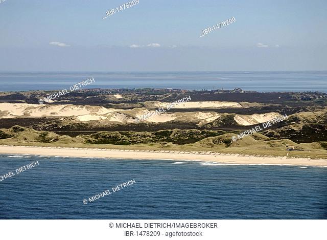 Aerial view, view on the wandering dunes of the Listland area and the seaside resort List, Sylt island, Nationalpark Schleswig-Holsteinisches Wattenmeer...