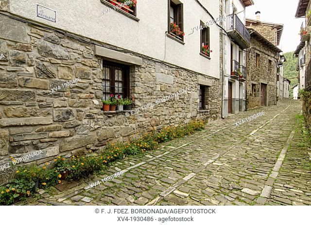 Typical architecture of Isaba town, Roncal Valley, Navarre, Spain