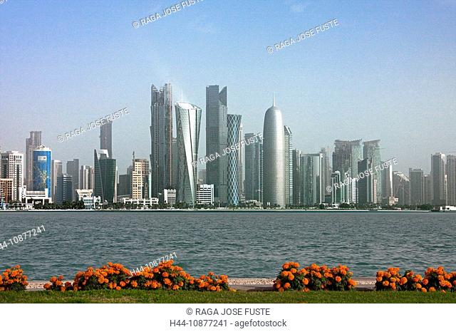 Qatar, Corniche, skyline, blocks of flats, high-rise buildings, Doha, traveling, place of interest, landmark