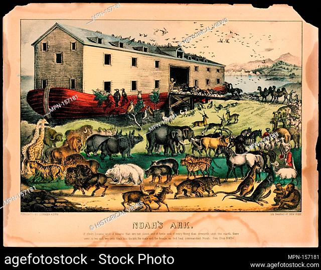 Noah's Ark. Publisher: Currier & Ives (American, active New York, 1857-1907); Date: 1874-78; Medium: Hand-colored lithograph; Dimensions: image: 8 1/2 x 12 3/8...