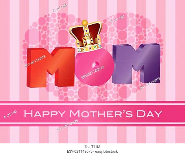 Mothers Day MOM Alphabet with Crown Greeting Card Illustration