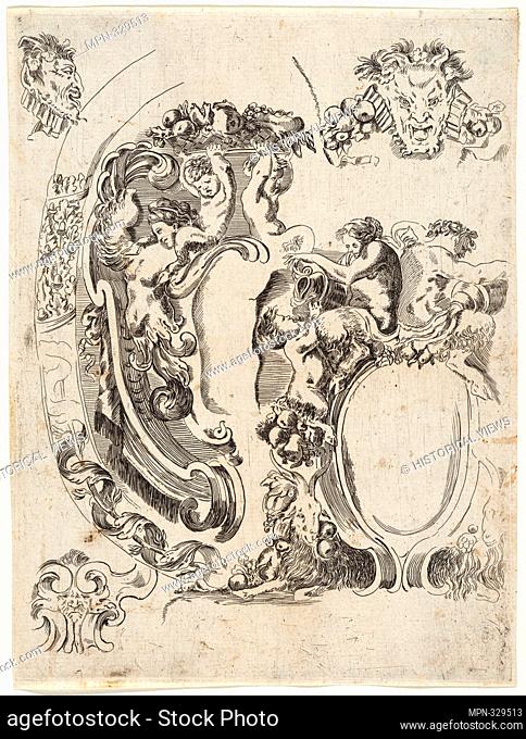 A gauche, un cartouche contenant des armes; dans le cadre on remarque un faune. Della Bella, Stefano, 1610-1664 (Printmaker)
