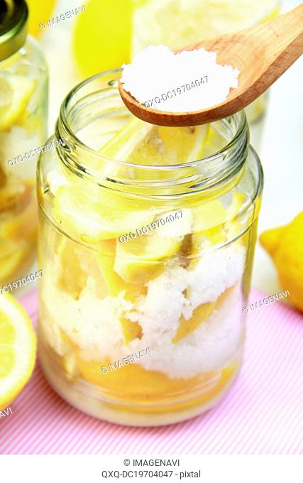 Presereved lemon with salt in jar
