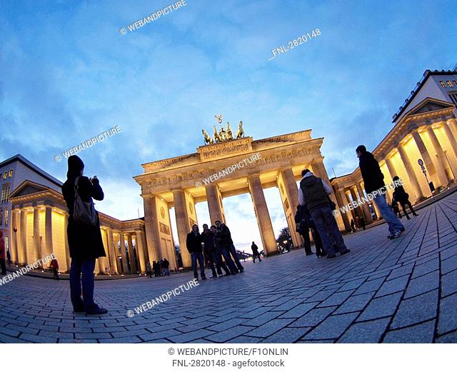 Tourists in front of monument, Brandenburg Gate, Berlin, Germany