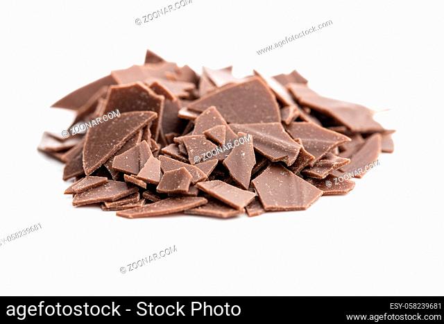 Grated dark chocolate. Chocolate flakes isolated a on white background