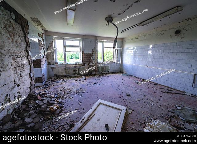 Operating room in hospital, former officers hotel in Skrunda-1 ghost town, former site of Soviet Dnepr radar station near Skrunda town in Latvia