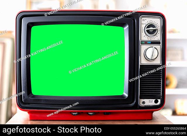 Vintage Red Television TV set with clipping path on screen