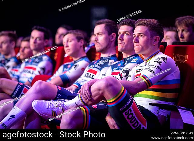 Belgian Remco Evenepoel pictured during the team presentation of the Soudal Quick-Step cycling team in De Panne, Friday 06 January 2023