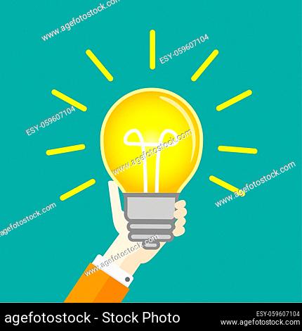 Human hand with bulb on the green background. Eps 10 vector file