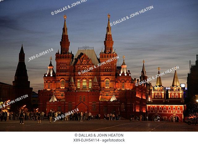Russia, Moscow, Red Square, State History Museum, Floodlit at night
