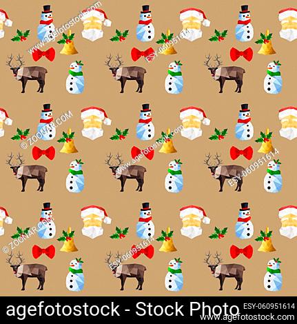 Seamless background pattern with origami christmas objects