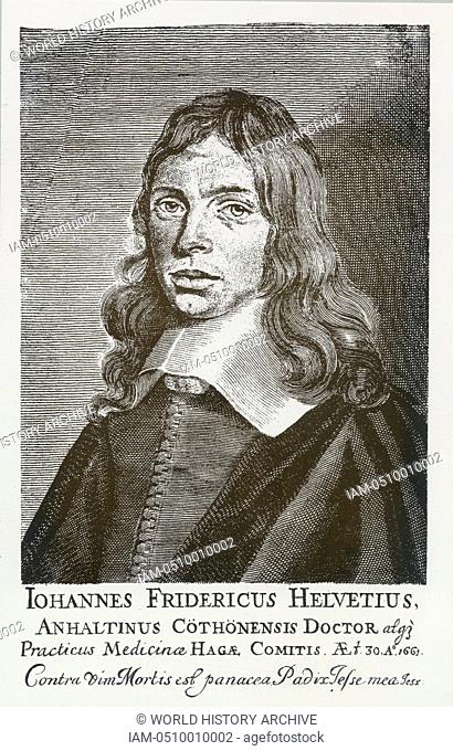Johann Friedrich Schweitzer or Johnnnes Fridericus Helvetius (1625-1709) Dutch physician and alchemist. In his book Vitulus Aureus (The Gold Calf) 1667