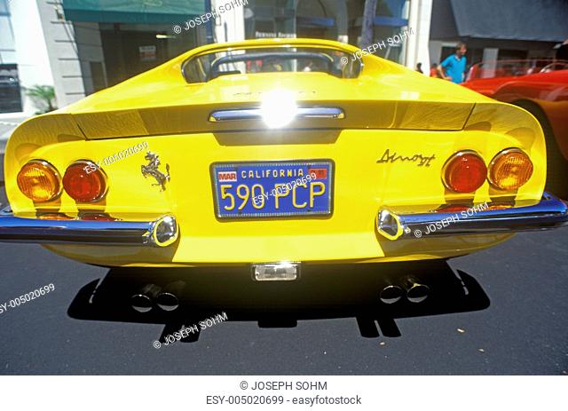 A yellow Ferrari at the Ferrari Sports Car Festival in Beverly Hills, California