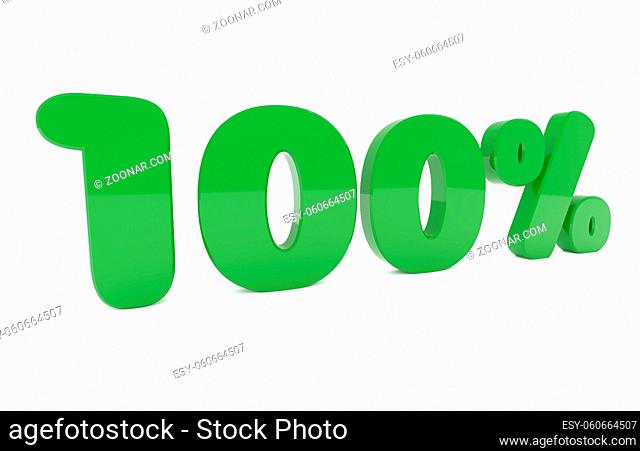 One hundred percent green on a white background, think green ord 100 % green energy concept, 3d rendering