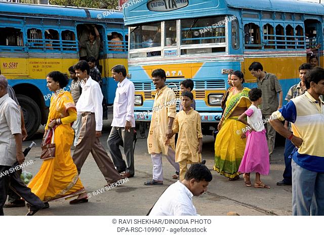 Street Scene ; local transportation by bus ;  Calcutta  Kolkata ; West Bengal ; India