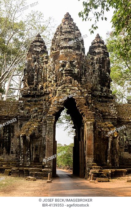 North Gate of Angkor, Avalokiteshvara face tower, Angkor Thom, Siem Reap, Cambodia
