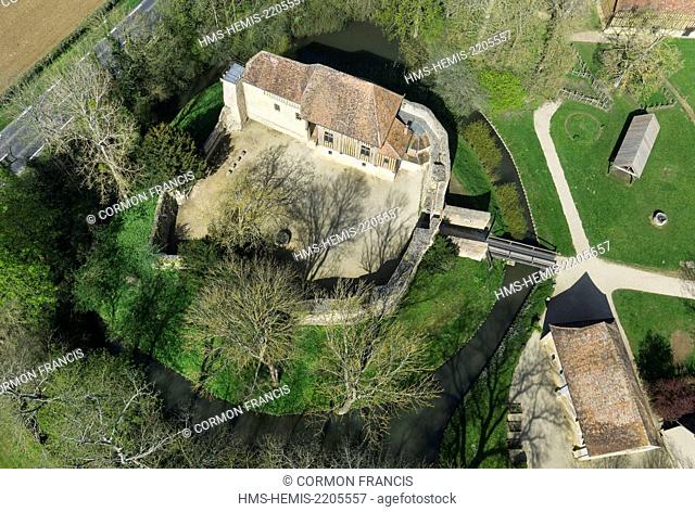 France, Calvados, Crevecoeur en Auge, fortress dated 11th century (aerial view)