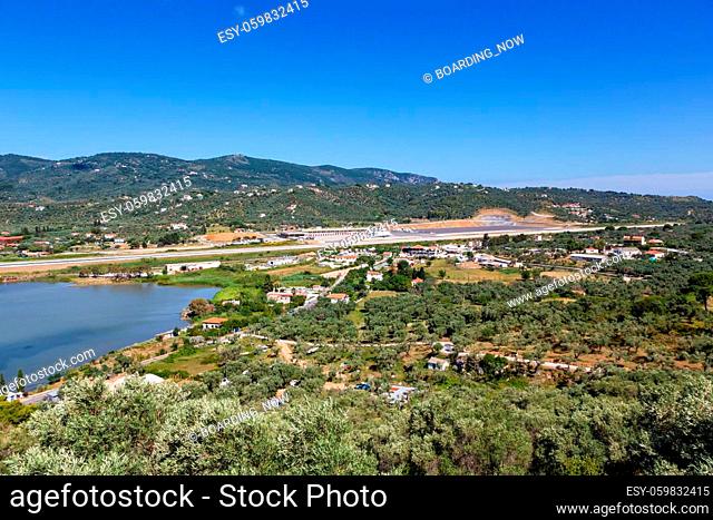 Skiathos, Greece - June 6, 2016: Overview Skiathos Airport (JSI) in Greece