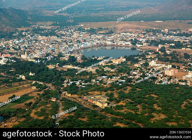 PUSHKAR, INDIA - NOVEMBER 20, 2012: Holy city Pushkar top view. Pushkar Rajasthan India