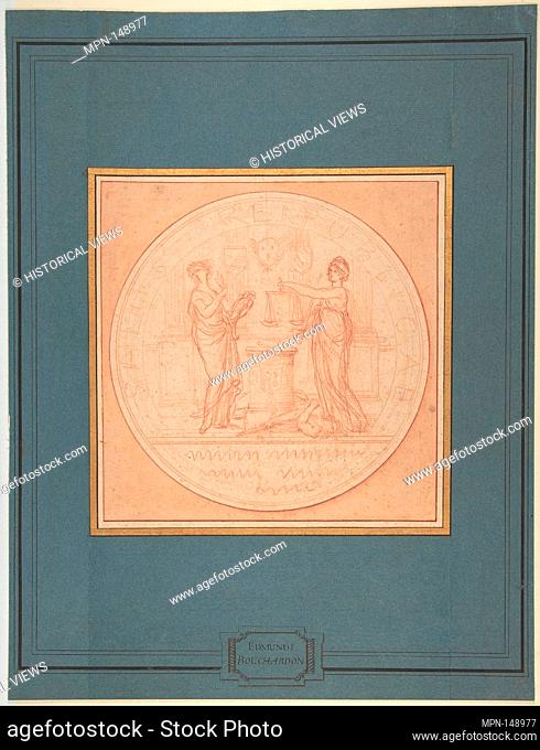 Design for a Medal. Artist: Edme Bouchardon (French, Chaumont 1698-1762 Paris); Date: ca. 1738; Medium: Red chalk; red chalk wash surrounding design;...