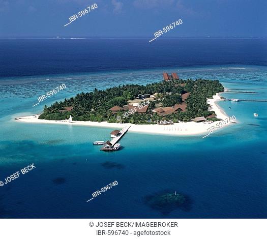 Laguna, Velassaru, aerial photograph, South Male Atoll, Maldives, Indian Ocean