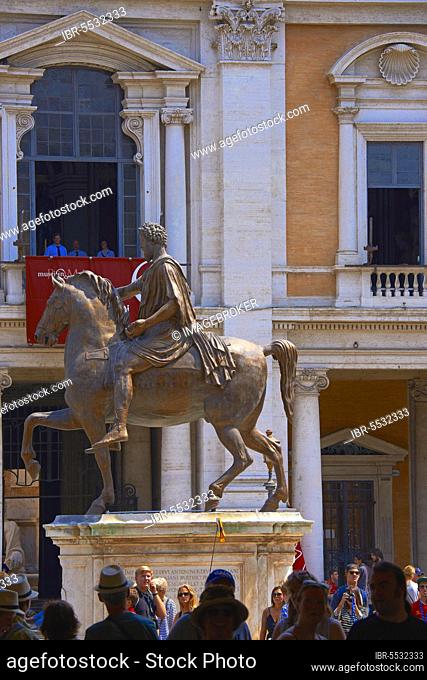 Capitoline hill, Campidoglio square, Piazza del Campidoglio, Capitol Square, Equestrian statue of Marcus Aurelius, Rome, Lazio, Italy, Europe
