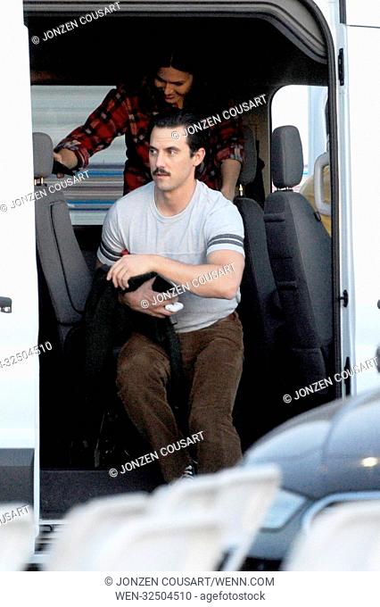 Actress Mandy Moore spotted filming a football scene with co-star Milo Ventimiglia for their hit show 'This Is Us, ' filming in Eagle Rock, California