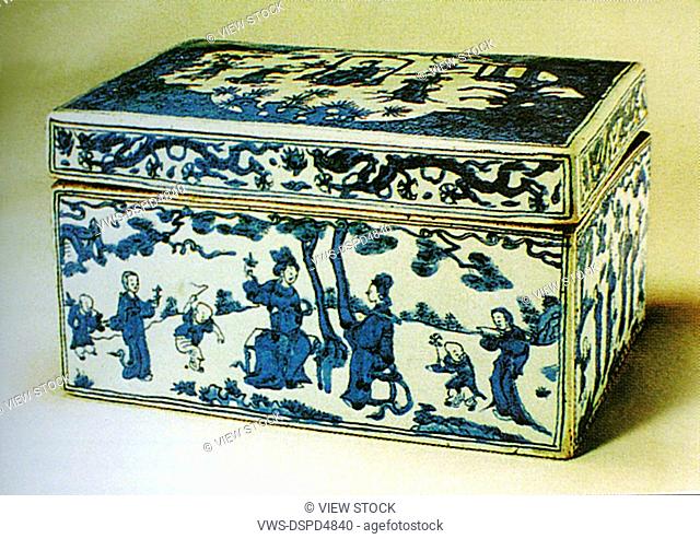 china box with paint about ancient boys playing games