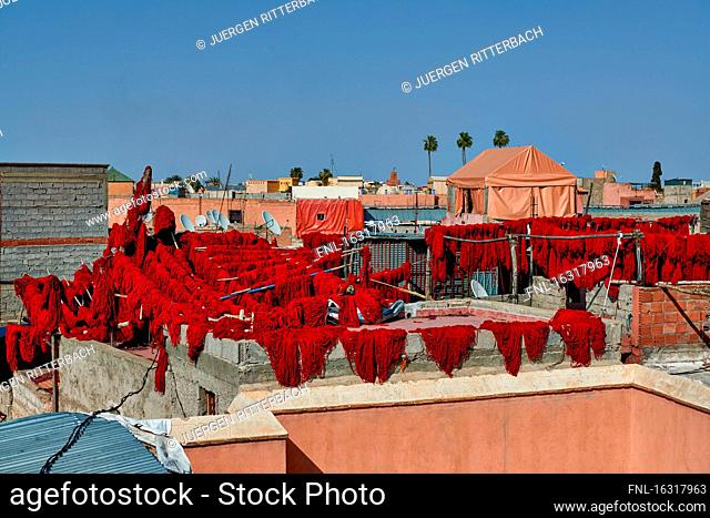 Dyeing of wool, Marrakesh, Morocco, Africa