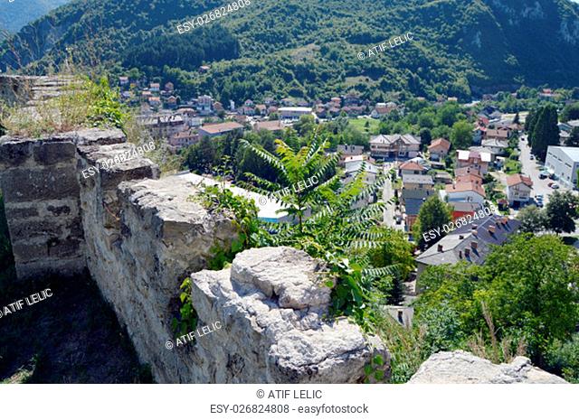 Panoramic view from old castle in the Jajce, Bosnia and Herzegovina