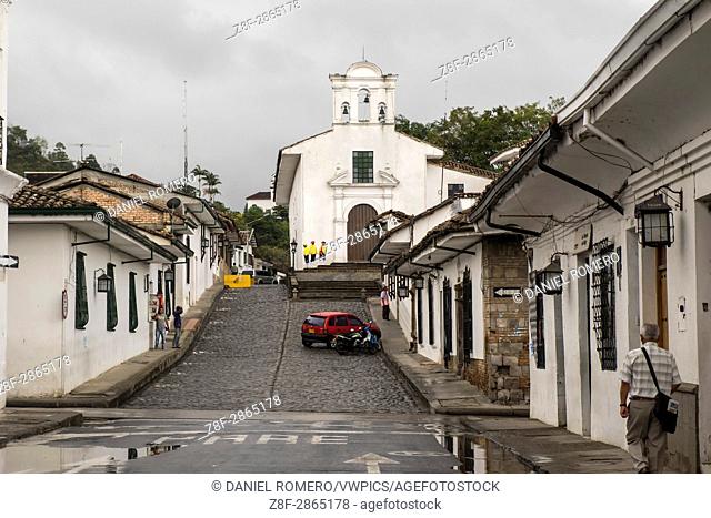 Historical Center of Popayan, Colombia, In the background the church La Ermta