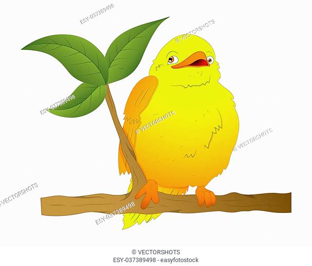 Cartoon Cute Yellow Bird Sitting on Tree Branch and Singing Vector  Illustration, Stock Vector, Vector And Low Budget Royalty Free Image. Pic.  ESY-037389498 | agefotostock