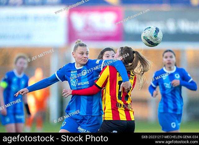 Ella Van Kerkhoven (33) of Genk and Chloe Van Mingroet (17) of KV Mechelen in action pictured during a female soccer game between KV Mechelen and KRC Genk...