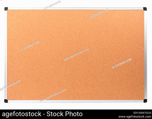 blank cork notice board with metal aluminum frame isolated on white background