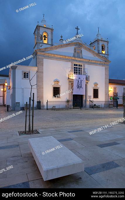 Portugal, Algarve, Lagos, Igreja de Santa Maria Parish Church at Dusk