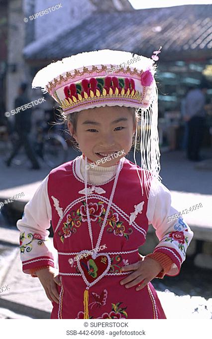 Young Girl Dressed in Bai Traditional Costume, Bai Minority, Dali, Yunnan Province, China
