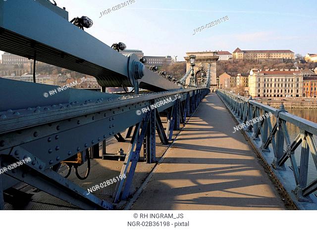 Pedestrian walkway on the Chain bridge, Budapest