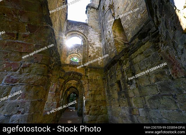 PRODUCTION - 06 July 2023, Saxony, Oybin: View of the remains of the fortress and the Oybin monastery in the spa town of the same name on the border with the...