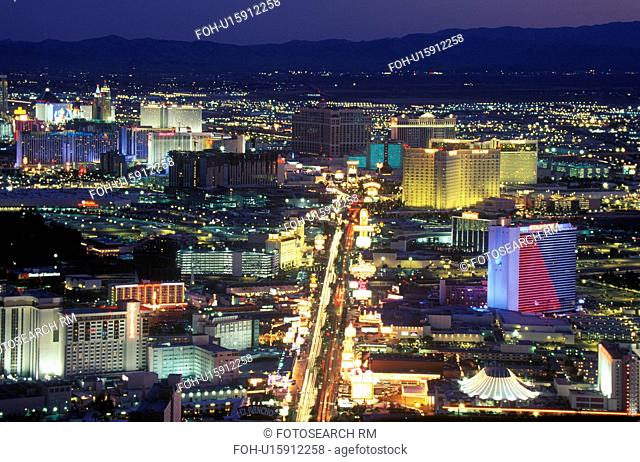 View of the strip at night from the Stratosphere Tower, NV