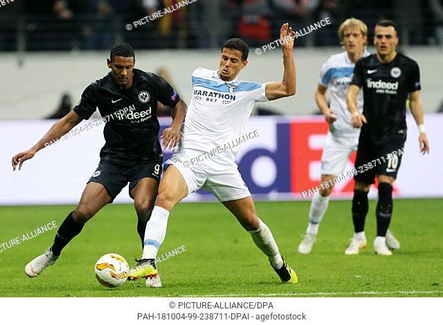04 October 2018, Hessen, Frankfurt/M.: Soccer: Europa League, Eintracht Frankfurt - Lazio Rome, Group stage, Group H, 2nd matchday in the Commerzbank Arena