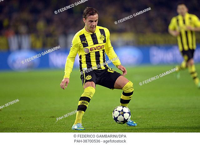 Dortmund's Mario Goetze in action during the UEFA Champions League quarter final second leg soccer match between Borussia Dortmund and Malaga CF at BVB stadium...