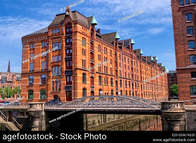 Speicherstadt Warehouses along the Canal by day, Hamburg, Germany