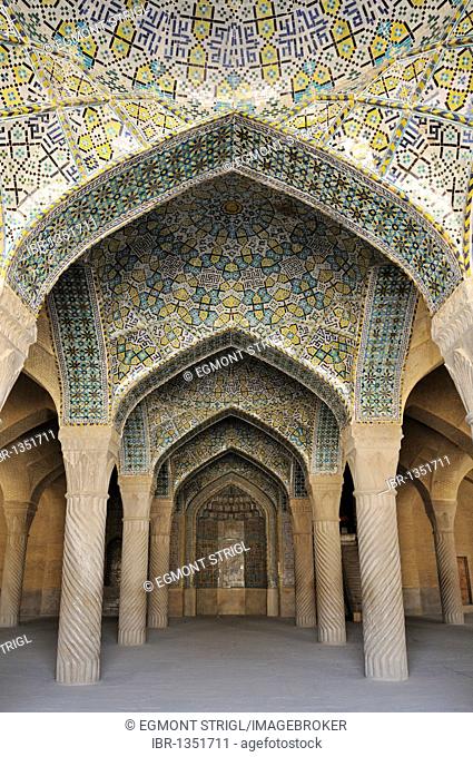 Shabestan pillars in the prayer hall of Vakil Mosque, Shiraz, Fars, Persia, Iran, Asia