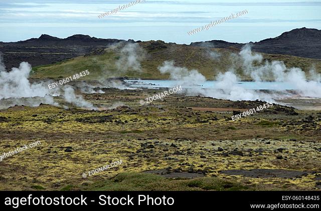 Geothermal Area in the Krisuvik Volcanic Region Iceland, Smoking Fields of Volcanic Lava