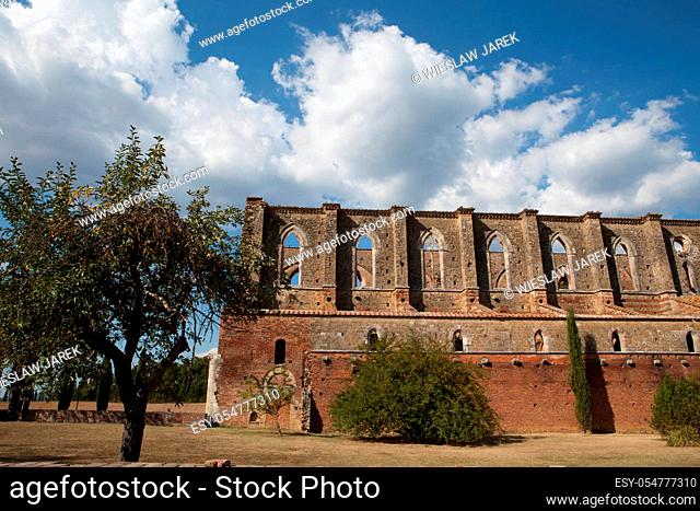 The side wall of the Abbey of San Galgano. Tuscany