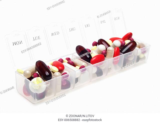 Pill box with variety of pills
