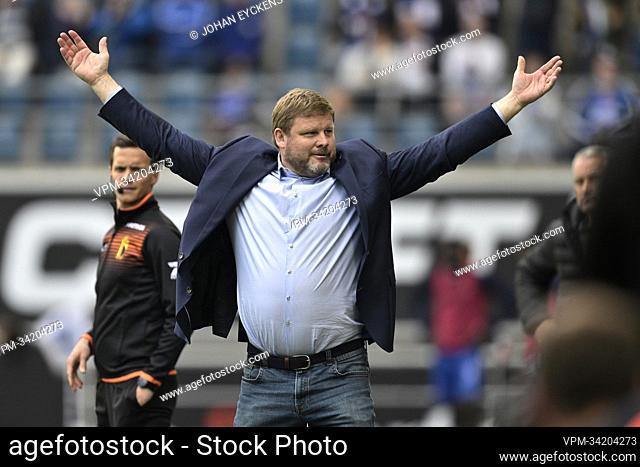 Gent's head coach Hein Vanhaezebrouck reacts during a soccer match between KAA Gent and KRC Genk, Sunday 24 April 2022 in Gent
