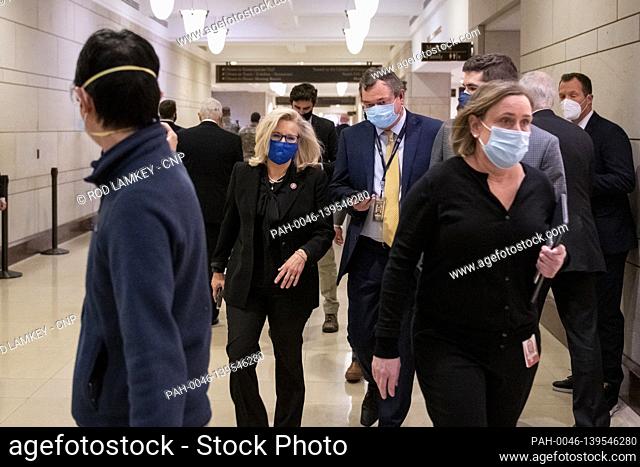 United States Representative Liz Cheney (Republican of Wyoming) and other GOP members of Congress leave a closed-door meeting called by United States House...