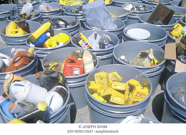 Various buckets of sorted recyclable materials