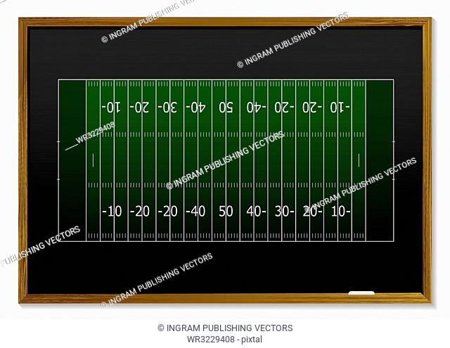 American football field with chalk markings on black board